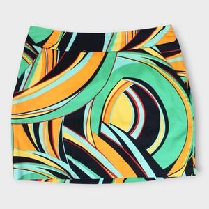 Loudmouth Ladies US 4 Retro Swirl Print Golf Skort Green Orange Stretch Skirt